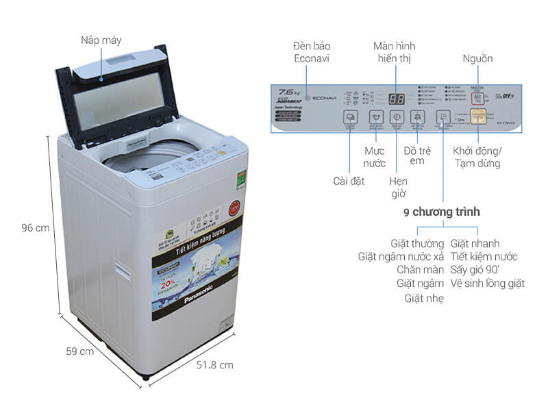 Kích thước máy giặt lồng đứng